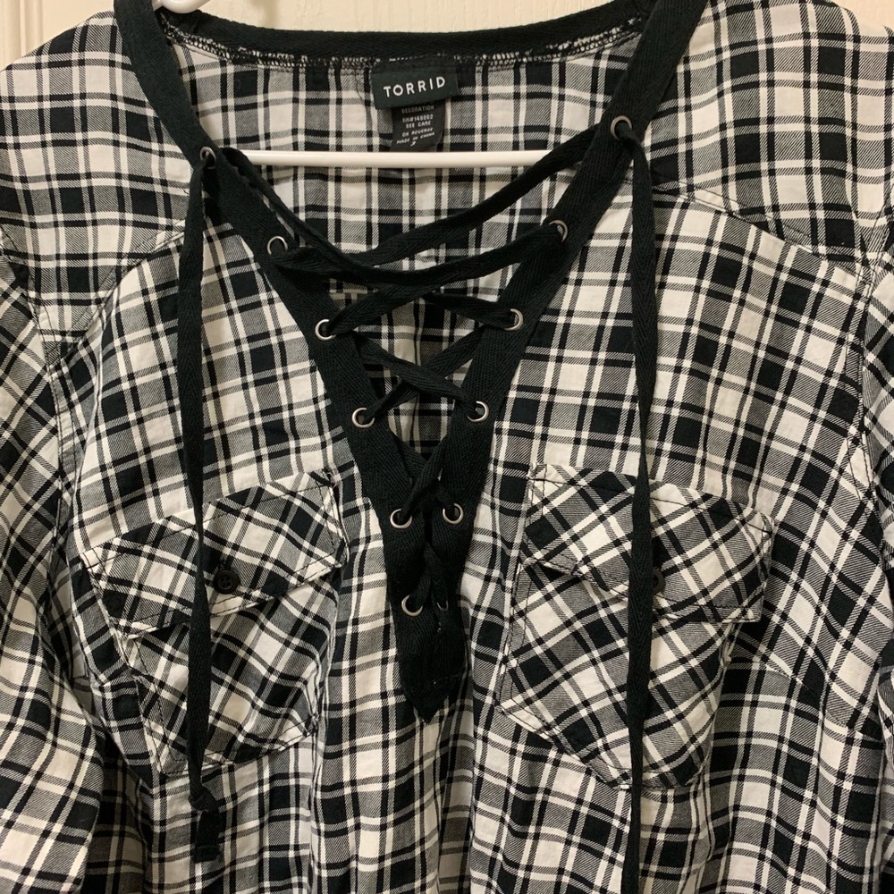 Torrid Plaid Lace Up Neck